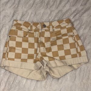 Checkered Tan and Cream Women's Mom Shorts Pacsun